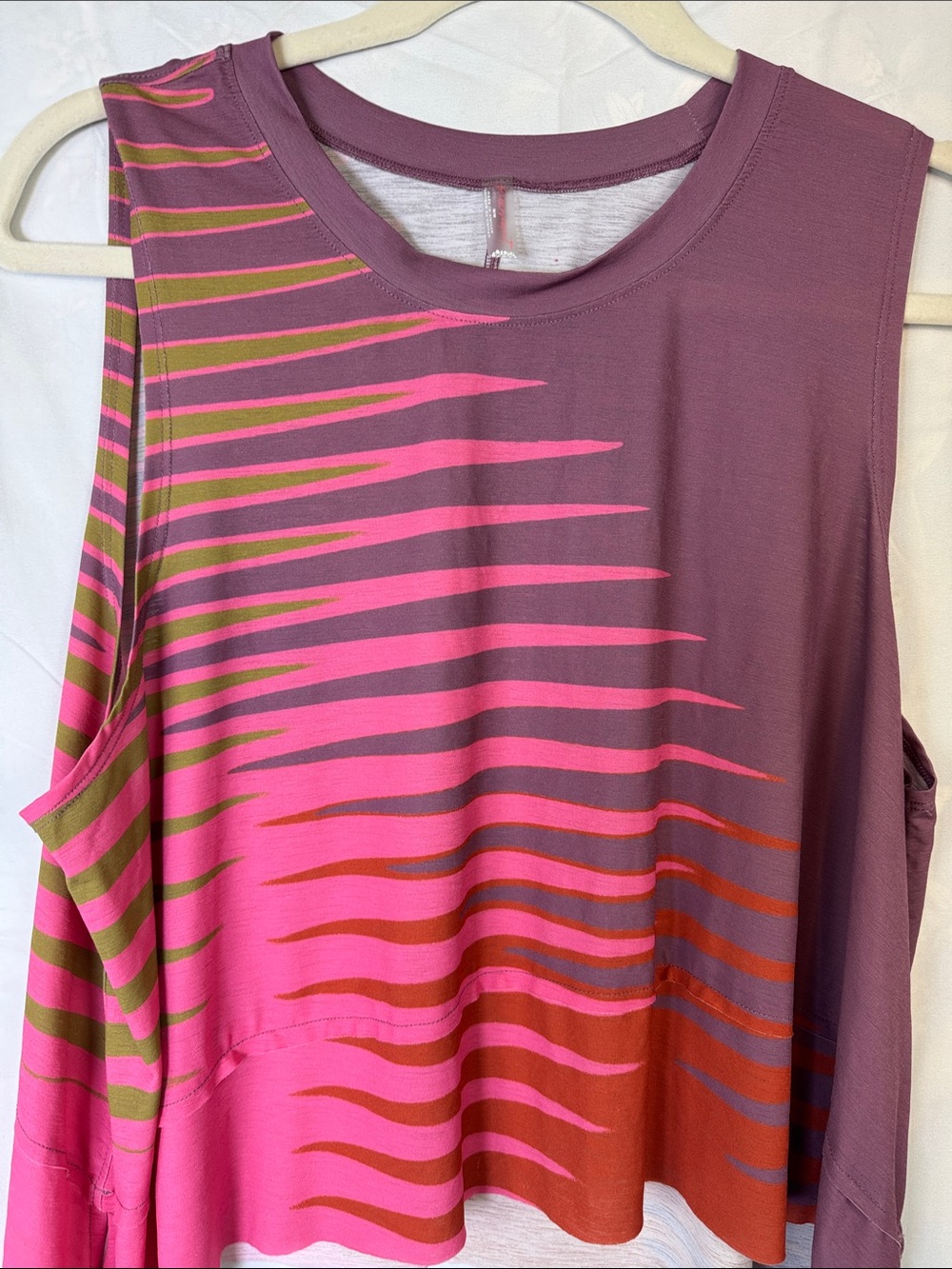 FP Movement by Free People Plum Tank with Pink, Red and Olive Wave Stripes - Picture 3 of 5